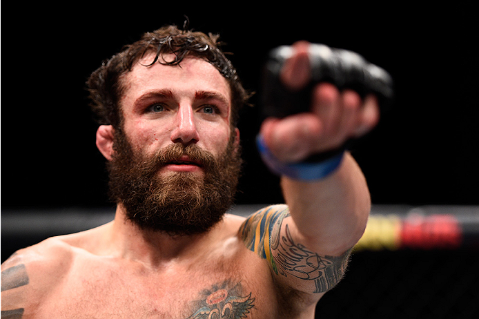 LAS VEGAS, NEVADA - DECEMBER 10: Michael Chiesa celebrates his win over Jim Miller in their lightweight bout during the UFC Fight Night event at The Chelsea at the Cosmopolitan of Las Vegas on December 10, 2015 in Las Vegas, Nevada. (Photo by Jeff Botta