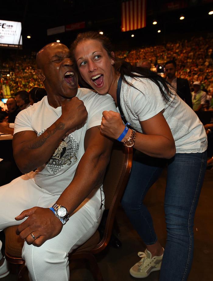 Game recognizes game. It didn't take long for Jedrzejczyk's Octagon skills to bring her recognition from other world class fighters, including Mike Tyson, pictured here at UFC 189. Photo by Jeff Bottari/Zuffa LLC)