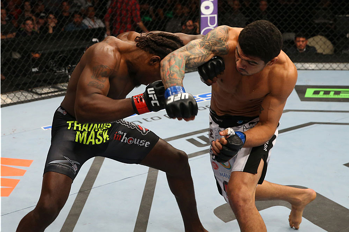 SAN ANTONIO, TX - JUNE 28: Antonio Braga Neto (right) punches Clint Hester in their middleweight bout at the AT&T Center on June 28, 2014 in San Antonio, Texas. (Photo by Ed Mulholland/Zuffa LLC/Zuffa LLC via Getty Images)