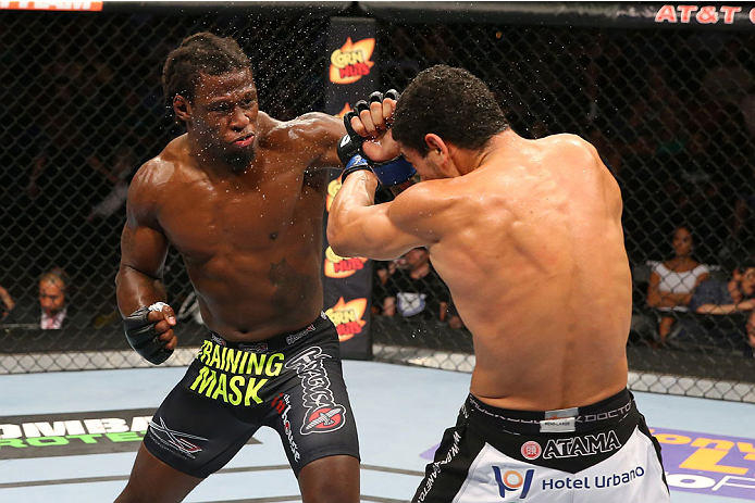 SAN ANTONIO, TX - JUNE 28: (L-R) Clint Hester punches Antonio Braga Neto in their middleweight bout at the AT&T Center on June 28, 2014 in San Antonio, Texas. (Photo by Ed Mulholland/Zuffa LLC/Zuffa LLC via Getty Images)