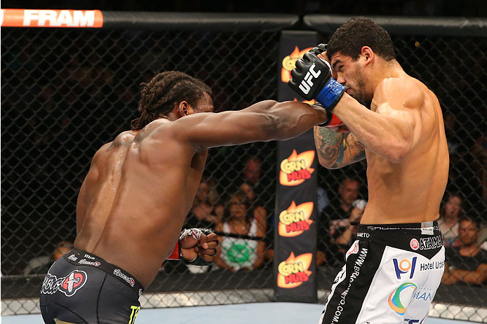 SAN ANTONIO, TX - JUNE 28: (L-R) Clint Hester punches Antonio Braga Neto in their middleweight bout at the AT&T Center on June 28, 2014 in San Antonio, Texas. (Photo by Ed Mulholland/Zuffa LLC/Zuffa LLC via Getty Images)