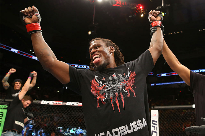 SAN ANTONIO, TX - JUNE 28: Clint Hester reacts to his victory over Antonio Braga Neto in their middleweight bout at the AT&T Center on June 28, 2014 in San Antonio, Texas. (Photo by Ed Mulholland/Zuffa LLC/Zuffa LLC via Getty Images)