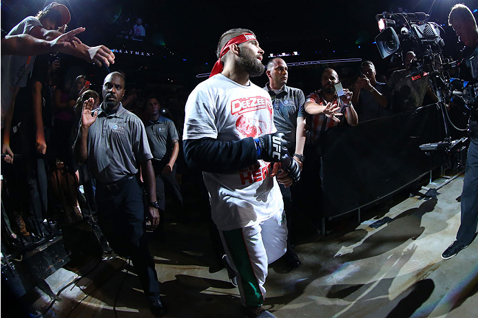 SAN ANTONIO, TX - JUNE 28: Jeremy Stephens walks to the Octagon to face Cub Swanson in their featherweight bout at the AT&T Center on June 28, 2014 in San Antonio, Texas. (Photo by Ed Mulholland/Zuffa LLC/Zuffa LLC via Getty Images)