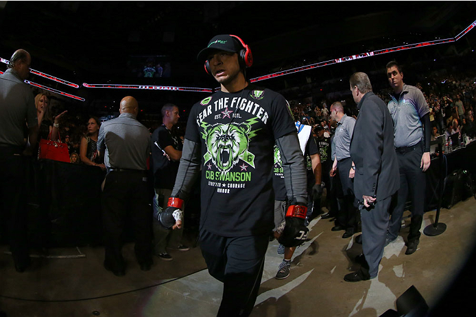 SAN ANTONIO, TX - JUNE 28: Cub Swanson walks to the Octagon to face Jeremy Stephens in their featherweight bout at the AT&T Center on June 28, 2014 in San Antonio, Texas. (Photo by Ed Mulholland/Zuffa LLC/Zuffa LLC via Getty Images)
