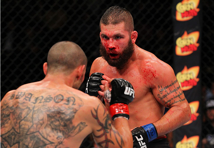 SAN ANTONIO, TX - JUNE 28: Jeremy Stephens faces off against Cub Swanson in their featherweight bout at the AT&T Center on June 28, 2014 in San Antonio, Texas. (Photo by Ed Mulholland/Zuffa LLC/Zuffa LLC via Getty Images)