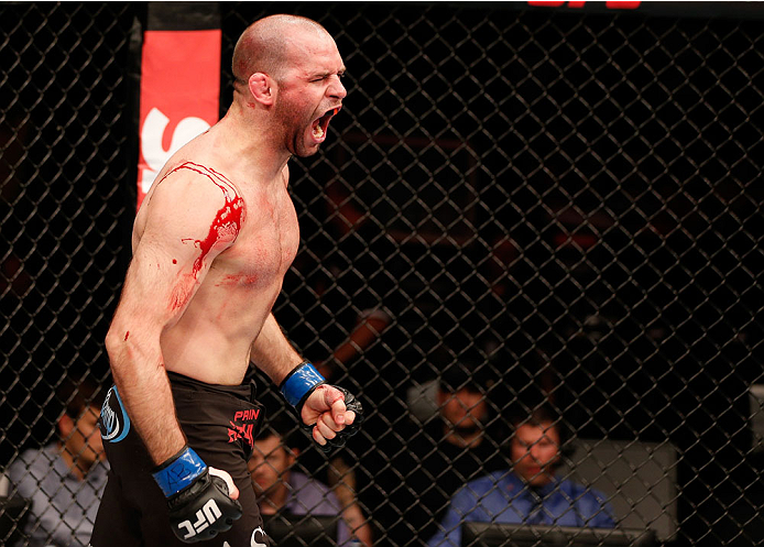 NATAL, BRAZIL - MARCH 23: Kenny Robertson reacts after his submission victory over Thiago Perpetuo in their welterweight bout during the UFC Fight Night event at Ginasio Nelio Dias on March 23, 2014 in Natal, Brazil. (Photo by Josh Hedges/Zuffa LLC/Zuffa