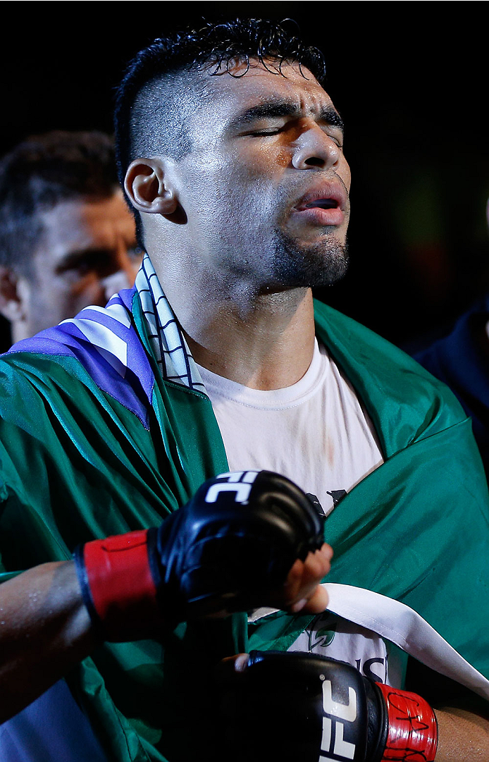 NATAL, BRAZIL - MARCH 23: Ronny Markes enters the arena before his middleweight bout against Thiago Santos during the UFC Fight Night event at Ginasio Nelio Dias on March 23, 2014 in Natal, Brazil. (Photo by Josh Hedges/Zuffa LLC/Zuffa LLC via Getty Imag