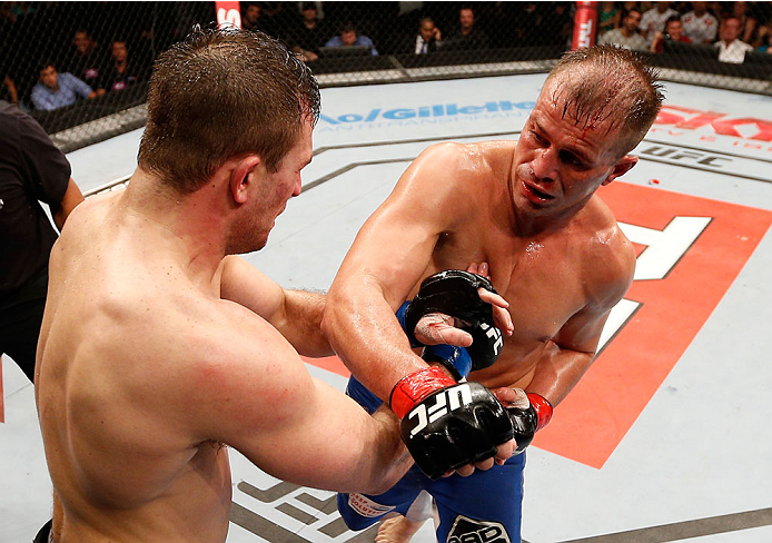 NATAL, BRAZIL - MARCH 23: (R-L) Fabio Maldonado punches Gian Villante in their light heavyweight bout during the UFC Fight Night event at Ginasio Nelio Dias on March 23, 2014 in Natal, Brazil. (Photo by Josh Hedges/Zuffa LLC/Zuffa LLC via Getty Images)