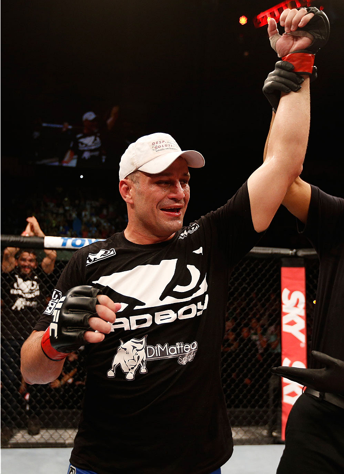 NATAL, BRAZIL - MARCH 23: Fabio Maldonado reacts after his victory over Gian Villante in their light heavyweight bout during the UFC Fight Night event at Ginasio Nelio Dias on March 23, 2014 in Natal, Brazil. (Photo by Josh Hedges/Zuffa LLC/Zuffa LLC via