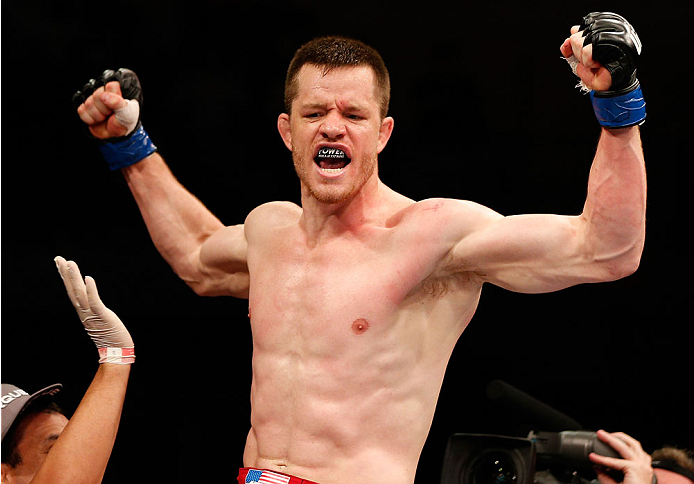 NATAL, BRAZIL - MARCH 23: CB Dollaway reacts after his knockout victory over Cezar "Mutante" Ferreira in their middleweight bout during the UFC Fight Night event at Ginasio Nelio Dias on March 23, 2014 in Natal, Brazil. (Photo by Josh Hedges/Zuffa LLC/Zu