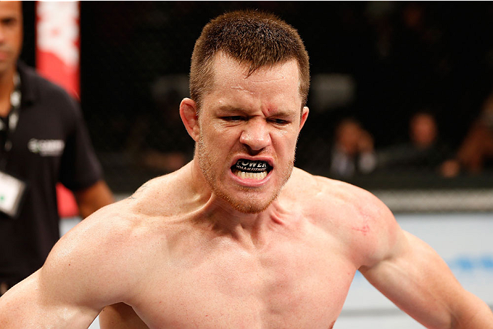 NATAL, BRAZIL - MARCH 23: CB Dollaway reacts after his knockout victory over Cezar "Mutante" Ferreira in their middleweight bout during the UFC Fight Night event at Ginasio Nelio Dias on March 23, 2014 in Natal, Brazil. (Photo by Josh Hedges/Zuffa LLC/Zu