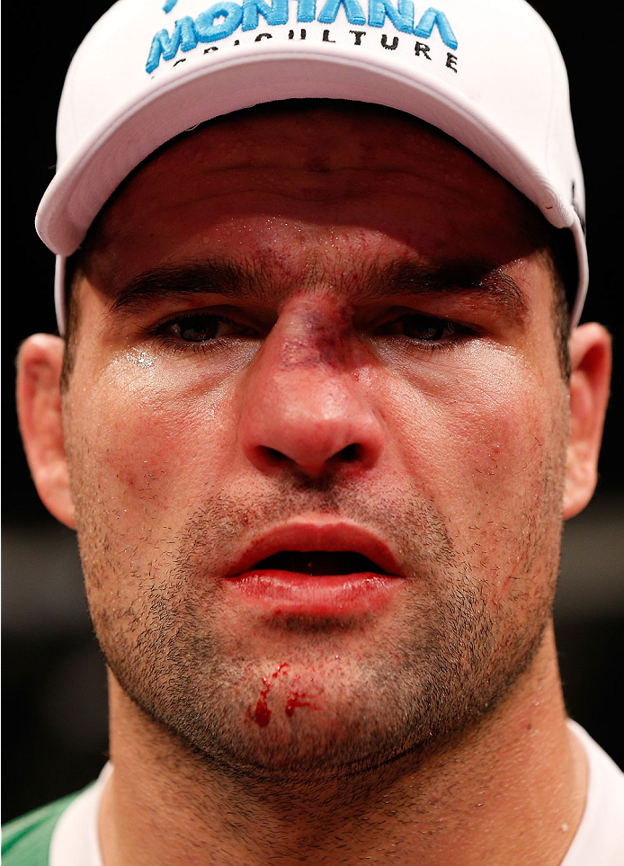 NATAL, BRAZIL - MARCH 23: Mauricio "Shogun" Rua reacts after his knockout loss to Dan Henderson in their light heavyweight bout during the UFC Fight Night event at Ginasio Nelio Dias on March 23, 2014 in Natal, Brazil. (Photo by Josh Hedges/Zuffa LLC/Zuf