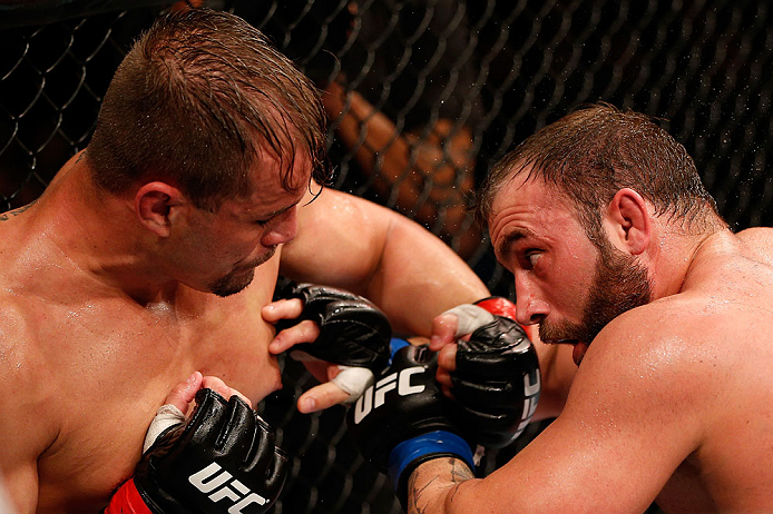 JARAGUA DO SUL, BRAZIL - MAY 18: (L-R) Fabio Maldonado punches Roger Hollett in their light heavyweight bout during the UFC on FX event on May 18, 2013 at Arena Jaragua in Jaragua do Sul, Santa Catarina, Brazil. (Photo by Josh Hedges/Zuffa LLC/Zuffa LLC v