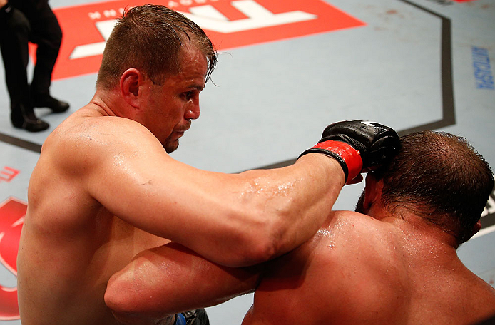 JARAGUA DO SUL, BRAZIL - MAY 18: (L-R) Fabio Maldonado punches Roger Hollett in their light heavyweight bout during the UFC on FX event on May 18, 2013 at Arena Jaragua in Jaragua do Sul, Santa Catarina, Brazil. (Photo by Josh Hedges/Zuffa LLC/Zuffa LLC v