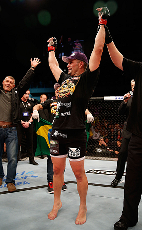 JARAGUA DO SUL, BRAZIL - MAY 18: Fabio Maldonado reacts after defeating Roger Hollett in their light heavyweight bout during the UFC on FX event on May 18, 2013 at Arena Jaragua in Jaragua do Sul, Santa Catarina, Brazil. (Photo by Josh Hedges/Zuffa LLC/Zu