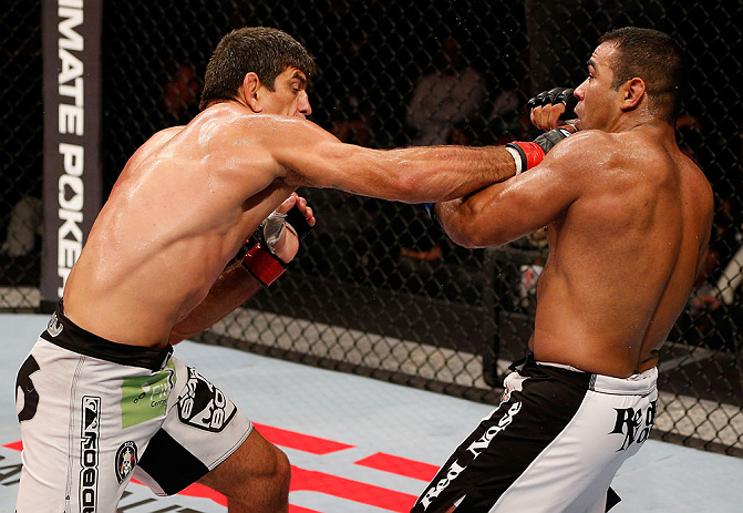 JARAGUA DO SUL, BRAZIL - MAY 18: (L-R) Paulo Thiago punches Michel Prazeres in their welterweight bout during the UFC on FX event on May 18, 2013 at Arena Jaragua in Jaragua do Sul, Santa Catarina, Brazil. (Photo by Josh Hedges/Zuffa LLC/Zuffa LLC via