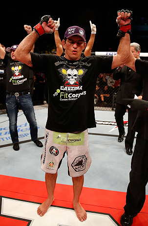 JARAGUA DO SUL, BRAZIL - MAY 18: Paulo Thiago reacts after his victory over Michel Prazeres in their welterweight bout during the UFC on FX event on May 18, 2013 at Arena Jaragua in Jaragua do Sul, Santa Catarina, Brazil. (Photo by Josh Hedges/Zuffa LL