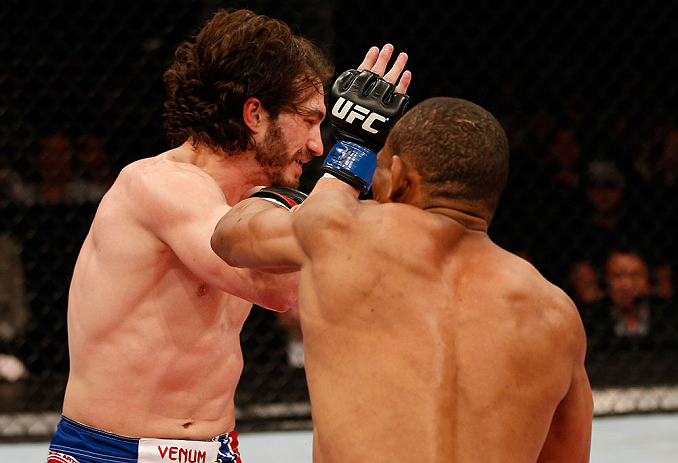 JARAGUA DO SUL, BRAZIL - MAY 18: (R-L) Francisco Trinaldo punches Mike Rio in their lightweight bout during the UFC on FX event on May 18, 2013 at Arena Jaragua in Jaragua do Sul, Santa Catarina, Brazil. (Photo by Josh Hedges/Zuffa LLC/Zuffa LLC via Ge