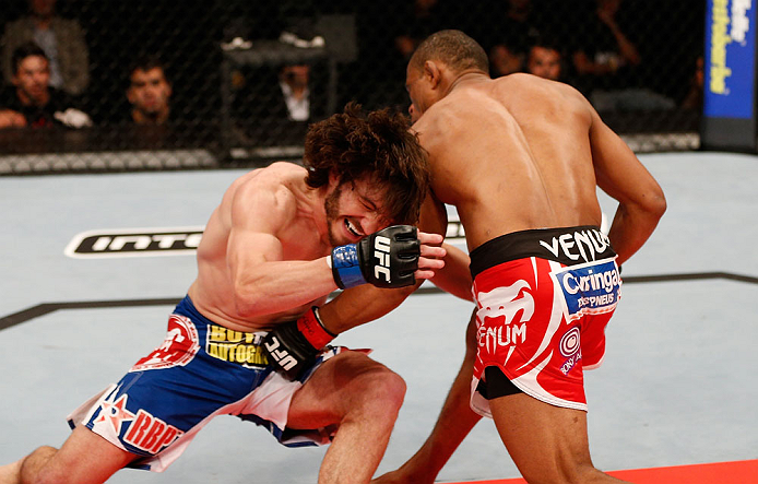 JARAGUA DO SUL, BRAZIL - MAY 18: (R-L) Francisco Trinaldo punches Mike Rio in their lightweight bout during the UFC on FX event on May 18, 2013 at Arena Jaragua in Jaragua do Sul, Santa Catarina, Brazil. (Photo by Josh Hedges/Zuffa LLC/Zuffa LLC via Ge