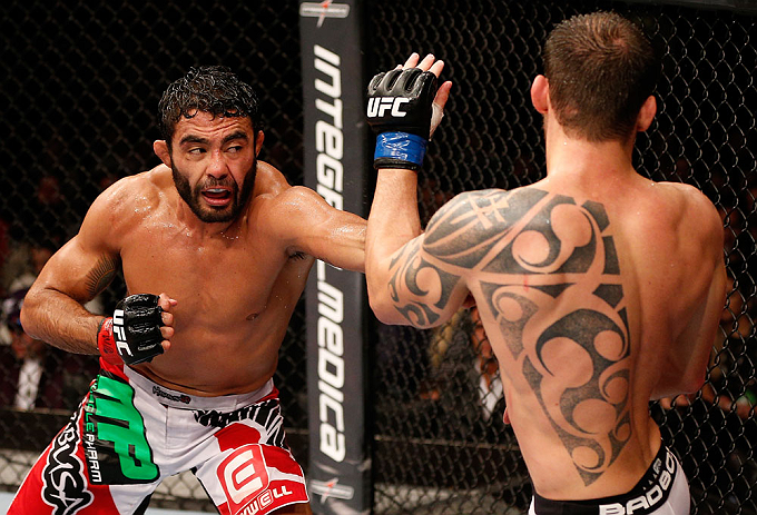JARAGUA DO SUL, BRAZIL - MAY 18: (L-R) Rafael Natal punches Joao Zeferino in their middleweight bout during the UFC on FX event on May 18, 2013 at Arena Jaragua in Jaragua do Sul, Santa Catarina, Brazil. (Photo by Josh Hedges/Zuffa LLC/Zuffa LLC via Getty