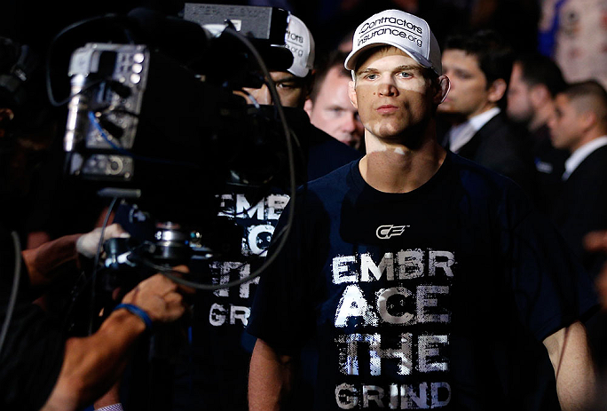 JARAGUA DO SUL, BRAZIL - MAY 18: Evan Dunham enters the arena before his lightweight bout against Rafael dos Anjos during the UFC on FX event on May 18, 2013 at Arena Jaragua in Jaragua do Sul, Santa Catarina, Brazil. (Photo by Josh Hedges/Zuffa LLC/Zuffa