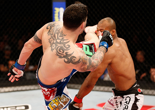 JARAGUA DO SUL, BRAZIL - MAY 18: (L-R) Chris Camozzi kicks Ronaldo "Jacare" Souza in their middleweight bout during the UFC on FX event on May 18, 2013 at Arena Jaragua in Jaragua do Sul, Santa Catarina, Brazil. (Photo by Josh Hedges/Zuffa LLC/Zuffa LL