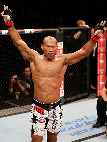 JARAGUA DO SUL, BRAZIL - MAY 18: Ronaldo 'Jacare' Souza reacts after defeating Chris Camozzi in their middleweight bout during the UFC on FX event on May 18, 2013 at Arena Jaragua in Jaragua do Sul, Santa Catarina, Brazil. (Photo by Josh Hedges/Zuffa L