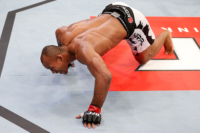 JARAGUA DO SUL, BRAZIL - MAY 18: Ronaldo 'Jacare' Souza reacts after defeating Chris Camozzi in their middleweight bout during the UFC on FX event on May 18, 2013 at Arena Jaragua in Jaragua do Sul, Santa Catarina, Brazil. (Photo by Josh Hedges/Zuffa L