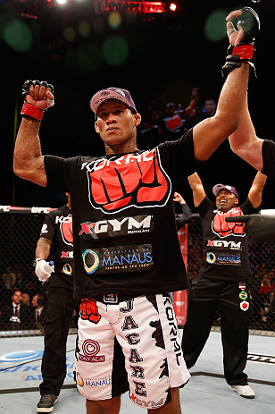 JARAGUA DO SUL, BRAZIL - MAY 18: Ronaldo 'Jacare' Souza reacts after defeating Chris Camozzi in their middleweight bout during the UFC on FX event on May 18, 2013 at Arena Jaragua in Jaragua do Sul, Santa Catarina, Brazil. (Photo by Josh Hedges/Zuffa L