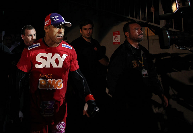JARAGUA DO SUL, BRAZIL - MAY 18: Vitor Belfort enters the arena before his middleweight bout against Luke Rockhold during the UFC on FX event on May 18, 2013 at Arena Jaragua in Jaragua do Sul, Santa Catarina, Brazil. (Photo by Josh Hedges/Zuffa LLC/Zuffa