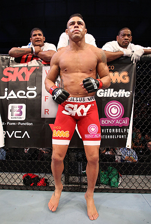 JARAGUA DO SUL, BRAZIL - MAY 18: Vitor Belfort stands in his corner before his middleweight bout against Luke Rockhold during the UFC on FX event on May 18, 2013 at Arena Jaragua in Jaragua do Sul, Santa Catarina, Brazil. (Photo by Josh Hedges/Zuffa LL