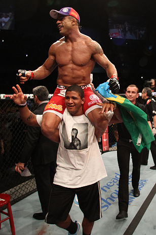 JARAGUA DO SUL, BRAZIL - MAY 18: Vitor Belfort reacts after knocking out Luke Rockhold in their middleweight bout during the UFC on FX event on May 18, 2013 at Arena Jaragua in Jaragua do Sul, Santa Catarina, Brazil. (Photo by Josh Hedges/Zuffa LLC/Zuffa