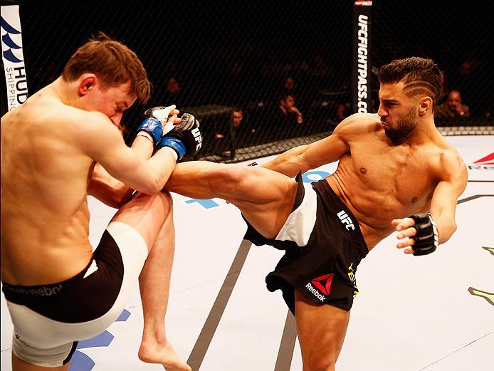 LONDON, ENGLAND - FEBRUARY 27: David Teymur of Sweden and Martin Svensson of Sweden compete in their Lightweight bout during the UFC Fight Night held at at Indigo at The O2 Arena on February 27, 2016 in London, England. (Photo by Dean Mouhtaropoulos/Zuf