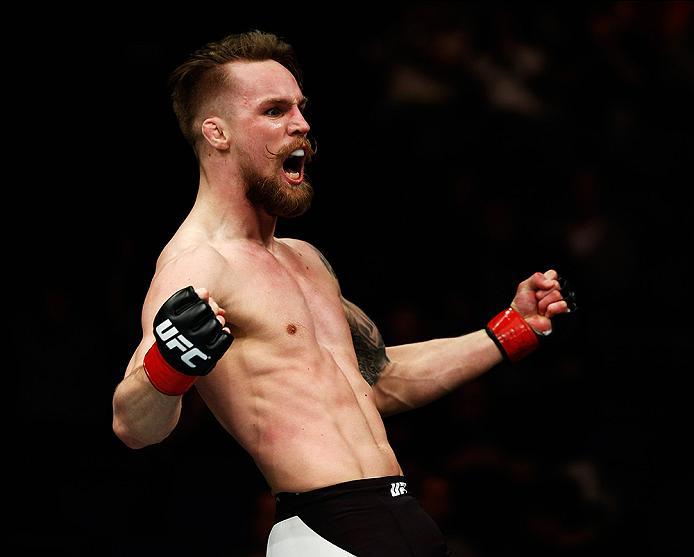 LONDON, ENGLAND - FEBRUARY 27: Teemu 'Pacu' Packalen of Finland celebrates after beating Thibault 'GT' Gouti of France in their Lightweight bout during the UFC Fight Night held at at Indigo at The O2 Arena on February 27, 2016 in London, England. (Photo