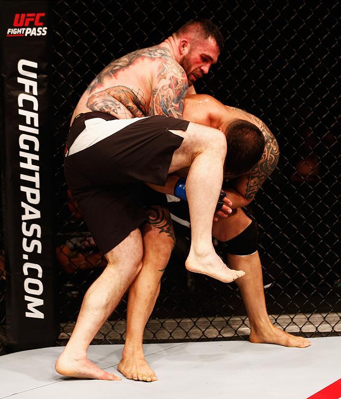 LONDON, ENGLAND - FEBRUARY 27: Daniel Omielanczuk of Poland and Jarjis 'Man Mountain' Danho of Syria compete in their Heavyweight bout during the UFC Fight Night held at at Indigo at The O2 Arena on February 27, 2016 in London, England. (Photo by Dean M