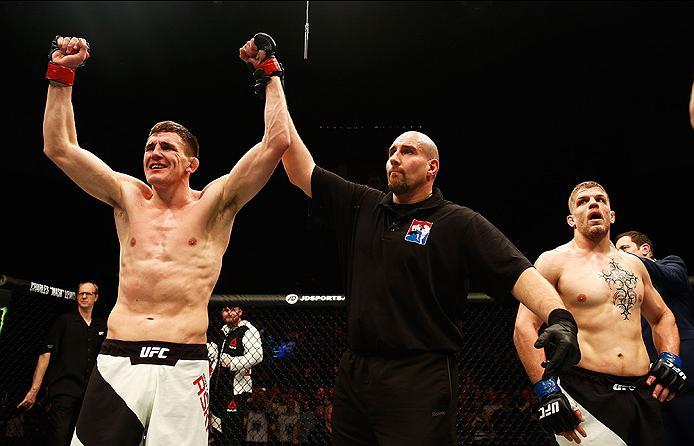 LONDON, ENGLAND - FEBRUARY 27: Scott Askham of England celebrates his victory over Chris Dempsey of the USA in their Middleweight bout during the UFC Fight Night held at at Indigo at The O2 Arena on February 27, 2016 in London, England. (Photo by Dean M