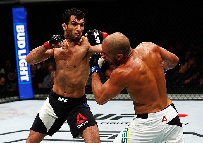 LONDON, ENGLAND - FEBRUARY 27: Gegard Mousasi of Netherlands (L) and Thales Leites of Brazil (R) compete in their Middleweight bout during the UFC Fight Night held at at Indigo at The O2 Arena on February 27, 2016 in London, England. (Photo by Dean Mouh