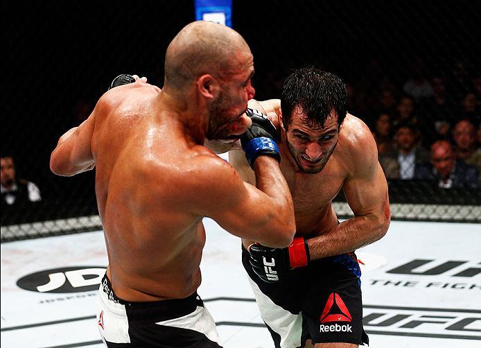 LONDON, ENGLAND - FEBRUARY 27: Gegard Mousasi of Netherlands (R) and Thales Leites of Brazil (L) compete in their Middleweight bout during the UFC Fight Night held at at Indigo at The O2 Arena on February 27, 2016 in London, England. (Photo by Dean Mouh