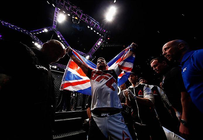 LONDON, ENGLAND - FEBRUARY 27: Michael 'The Count' Bisping of England makes his entrance as he gets ready to compete in his Middleweight bout against Anderson 'The Spider' Silva of Braziduring the UFC Fight Night held at at Indigo at The O2 Arena on Feb