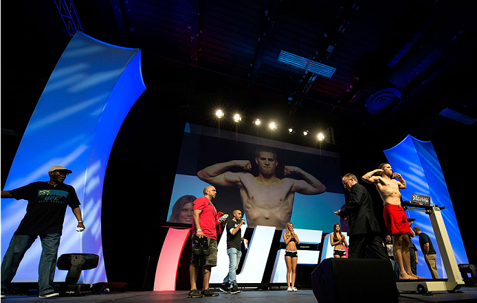 LAS VEGAS, NV - JULY 5: Matt Van Buren weighs in during the TUF 19 Finale weigh-in inside the Mandalay Bay Convention Center on July 5, 2014 in Las Vegas, Nevada.(Photo by Brandon Magnus/Zuffa LLC/Zuffa LLC via Getty Images)