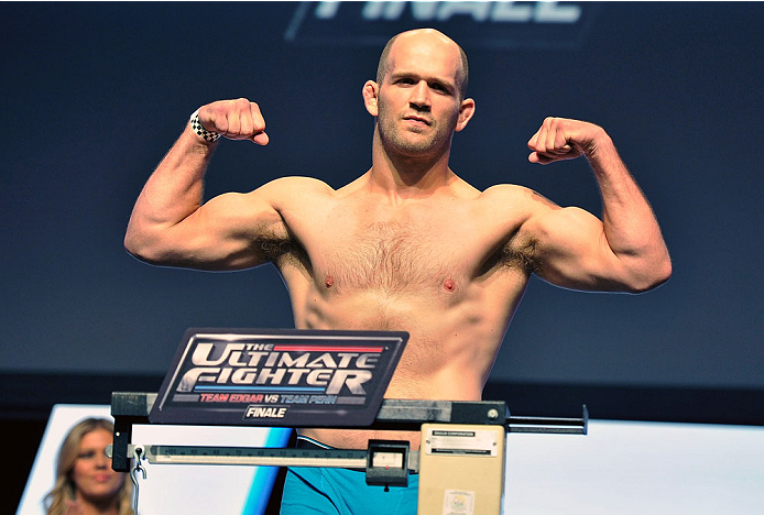 LAS VEGAS, NV - JULY 05: Mixed martial artist Keith Berish poses on the scale during the TUF 19 Finale weigh-in at the Mandalay Bay Convention Center on July 5, 2014 in Las Vegas, Nevada. (Photo by David Becker/Zuffa LLC/Zuffa LLC via Getty Images)