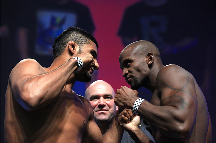 LAS VEGAS, NV - JULY 5: (L-R) Diego Lima faces off against Eddie Gordan during the TUF 19 Finale weigh-in inside the Mandalay Bay Convention Center on July 5, 2014 in Las Vegas, Nevada.(Photo by Brandon Magnus/Zuffa LLC/Zuffa LLC via Getty Images)