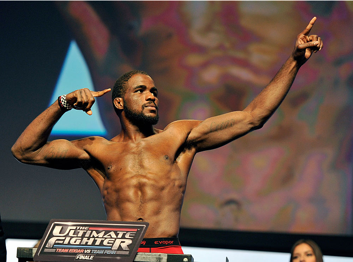 LAS VEGAS, NV - JULY 05: Mixed martial artist Corey Anderson poses on the scale during the TUF 19 Finale weigh-in at the Mandalay Bay Convention Center on July 5, 2014 in Las Vegas, Nevada. (Photo by David Becker/Zuffa LLC/Zuffa LLC via Getty Images)