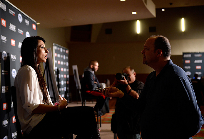 LAS VEGAS, NEVADA - DECEMBER 10: Jessica Penne speaks with the media during The Ultimate Fighter Finale Ultimate Media Day at the Palms Casino Resort on December 10, 2014 in Las Vegas, Nevada. (Photo by Brandon Magnus/Zuffa LLC/Zuffa LLC via Getty Images