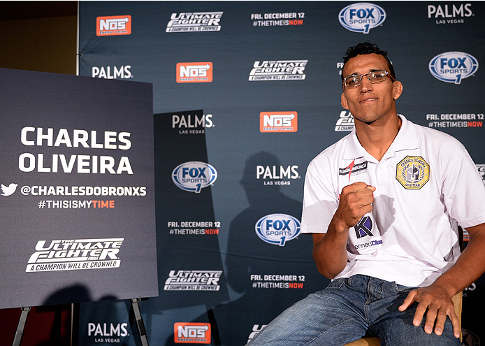 LAS VEGAS, NEVADA - DECEMBER 10: Charles Oliveira speaks with the media during The Ultimate Fighter Finale Ultimate Media Day at the Palms Casino Resort on December 10, 2014 in Las Vegas, Nevada. (Photo by Brandon Magnus/Zuffa LLC/Zuffa LLC via Getty Ima