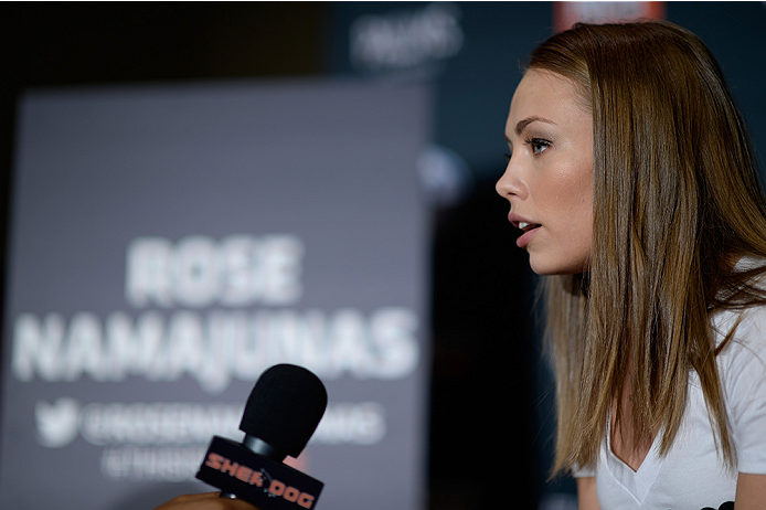 LAS VEGAS, NEVADA - DECEMBER 10: Rose Namajunas speaks with the media during The Ultimate Fighter Finale Ultimate Media Day at the Palms Casino Resort on December 10, 2014 in Las Vegas, Nevada. (Photo by Brandon Magnus/Zuffa LLC/Zuffa LLC via Getty Image