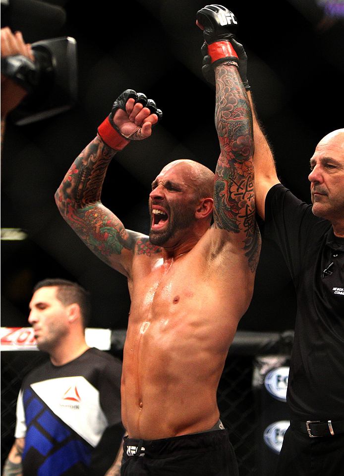 LAS VEGAS, NV - JULY 12: George Sullivan celebrates his win over Dominic Waters in their welterweight bout during the Ultimate Fighter Finale inside MGM Grand Garden Arena on July 12, 2015 in Las Vegas, Nevada. (Photo by Mitch Viquez/Zuffa LLC/Zuffa LLC