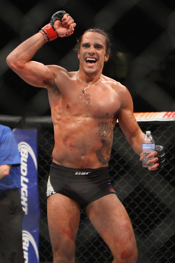 LAS VEGAS, NV - JULY 12: Josh Samman celebrates his win over Caio Magalhaes in their middleweight bout during the Ultimate Fighter Finale inside MGM Grand Garden Arena on July 12, 2015 in Las Vegas, Nevada. (Photo by Mitch Viquez/Zuffa LLC/Zuffa LLC via