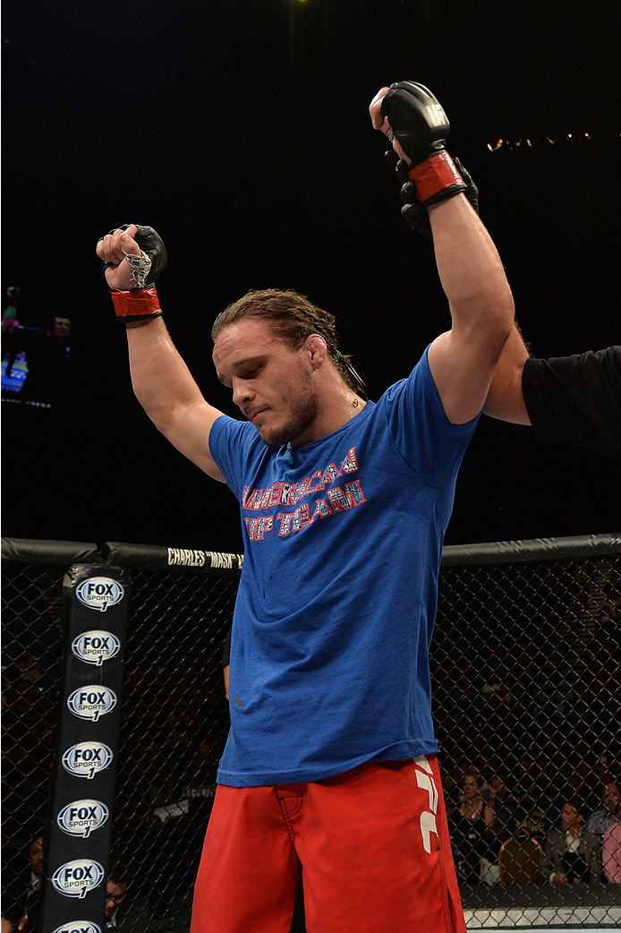 LAS VEGAS, NV - JULY 12: Michael Graves reacts to his victory over Vicente Luque in their welterweight bout during the Ultimate Fighter Finale inside MGM Grand Garden Arena on July 12, 2015 in Las Vegas, Nevada. (Photo by Brandon Magnus/Zuffa LLC/Zuffa