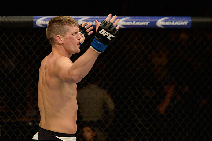 LAS VEGAS, NV - JULY 12: Stephen Thompson reacts to his victory over Jake Ellenberger in their welterweight bout during the Ultimate Fighter Finale inside MGM Grand Garden Arena on July 12, 2015 in Las Vegas, Nevada. (Photo by Brandon Magnus/Zuffa LLC/Z